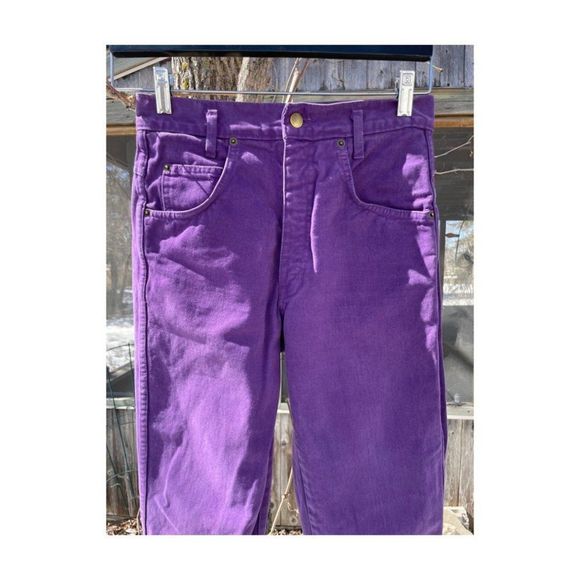 80s 90s Platoon Purple Denim High Waist Tapered Cotton Velvet Sz 5 - Picture 10 of 15